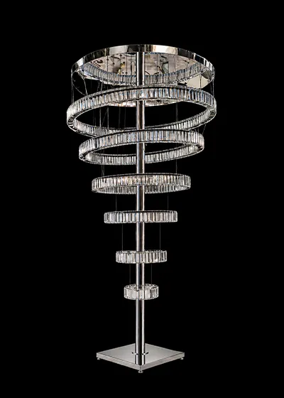 Five-layer crystal rings with lights base 24, and 65 inches in height.